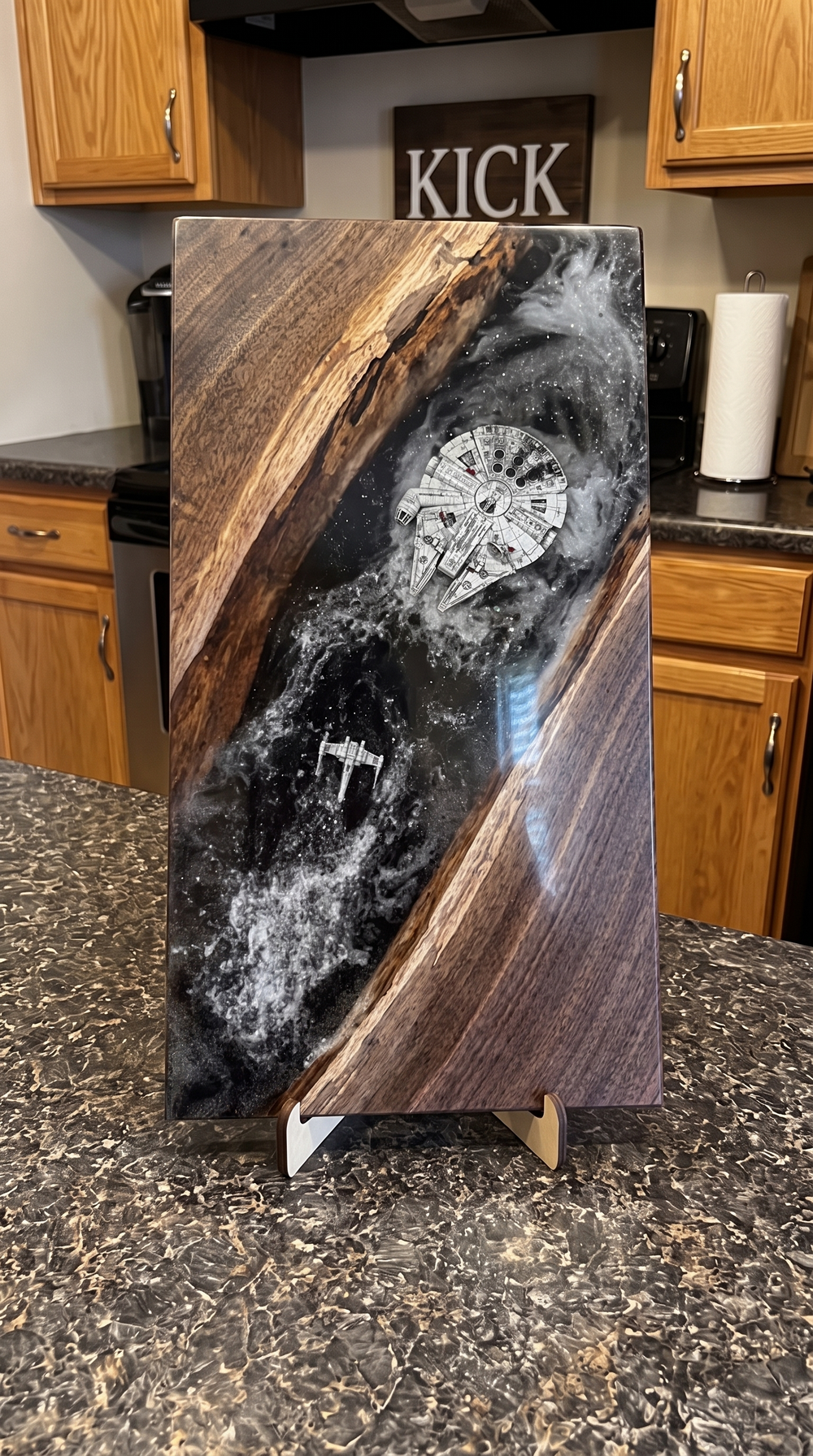 Every board starts as a blank slab on our bench.